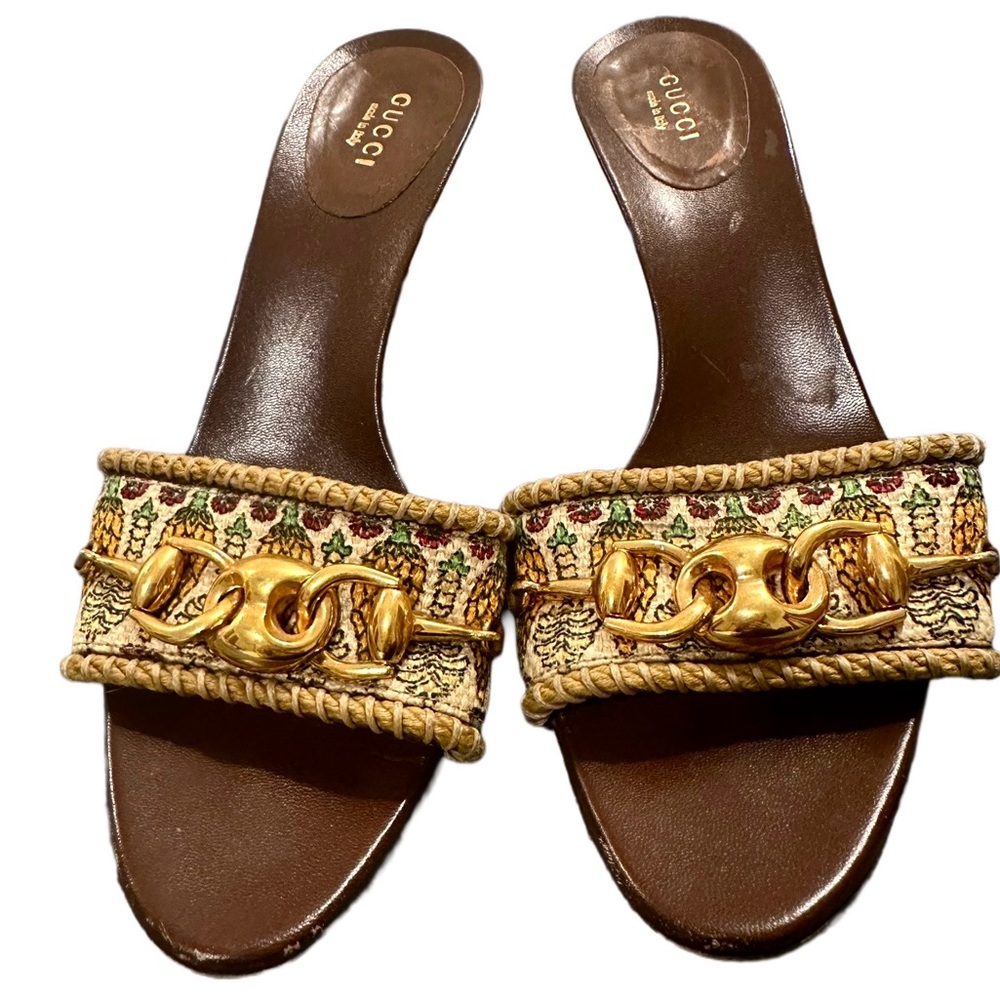 Gucci Heeled Sandals - Pineapple Pigma Canvas